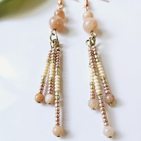 2/$27 | Triple Fringe Beaded Indigenous Native  Earrings | Handmade Jewelry - Picture 5 of 6